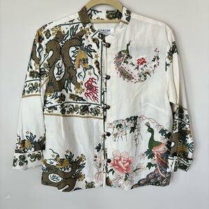 Citron Santa Monica Embroidered Silk & Linen Tunic Blouse Size Medium